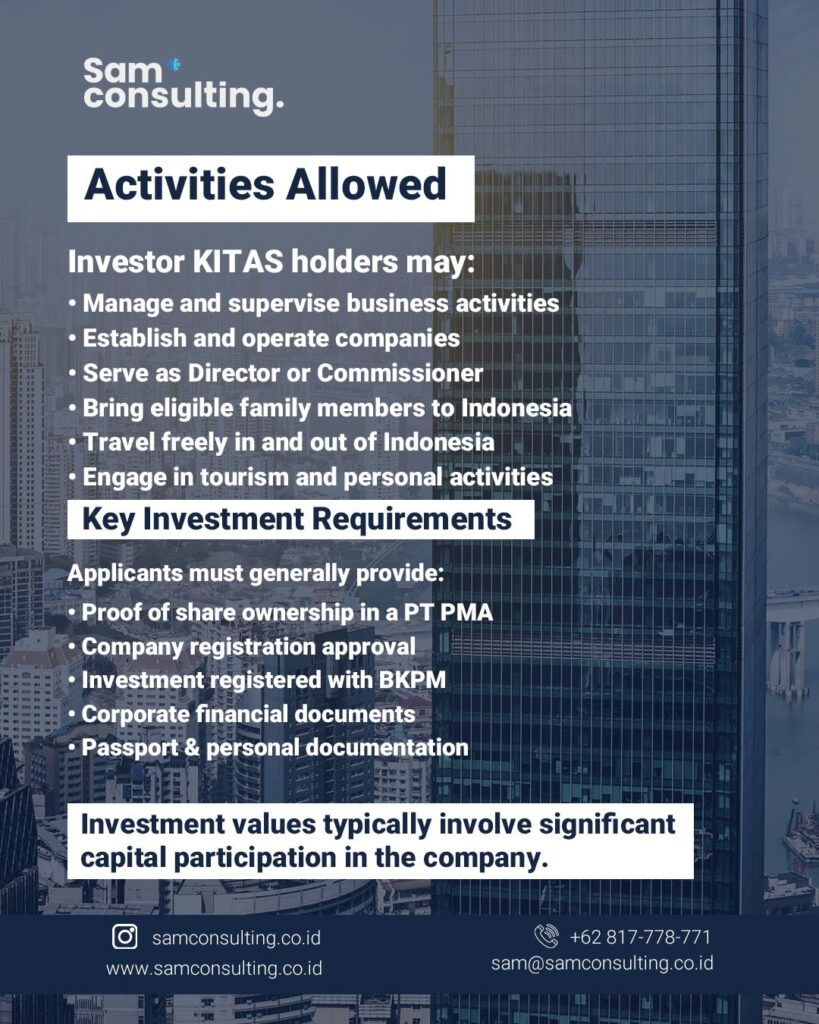 what Activities allowed for investor visa holders