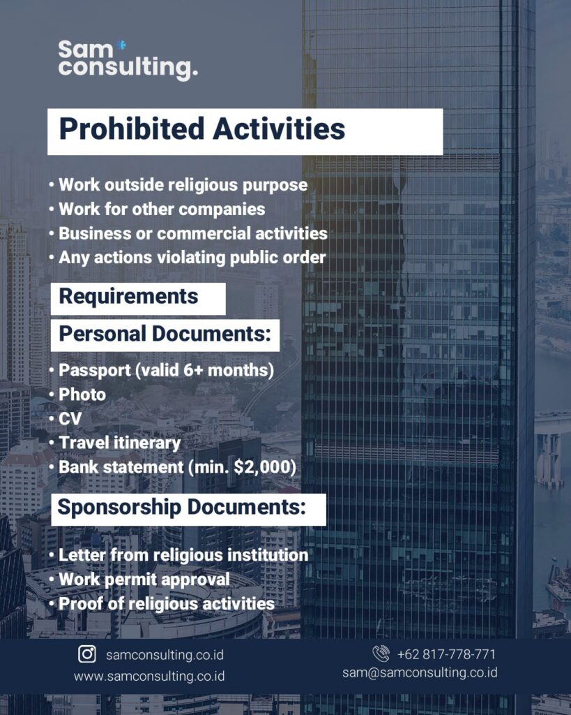 Indonesia Employment Visa E27 requirements and prohibited activities